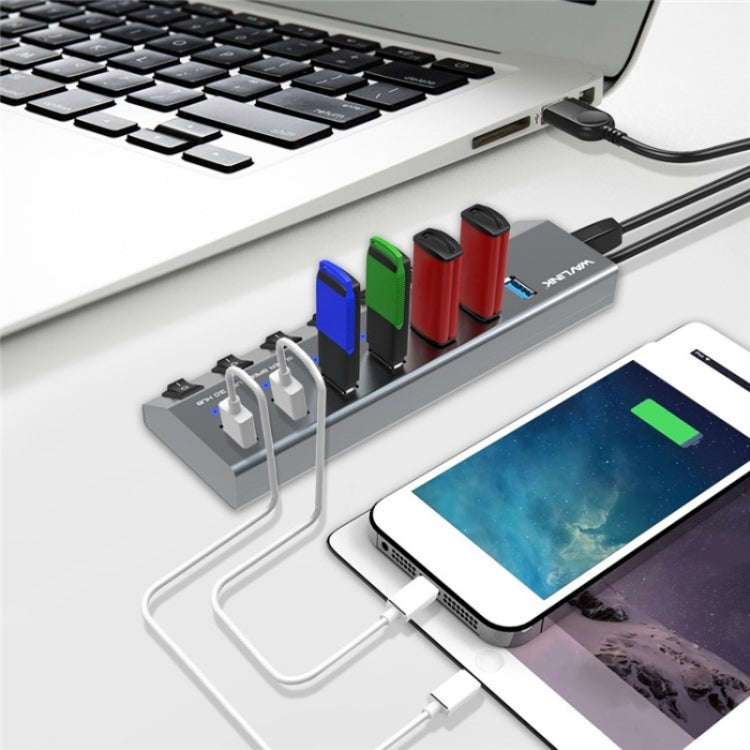 WAVLINK UH3076 5Gbps 7-port USB 3.0 Hub with Independent Switch and LED Indicator(EU Plug)