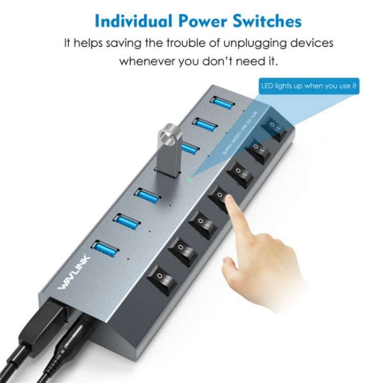 WAVLINK UH3076 5Gbps 7-port USB 3.0 Hub with Independent Switch and LED Indicator(EU Plug)