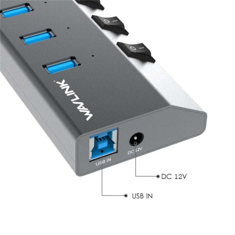 WAVLINK UH3076 5Gbps 7-port USB 3.0 Hub with Independent Switch and LED Indicator(EU Plug)