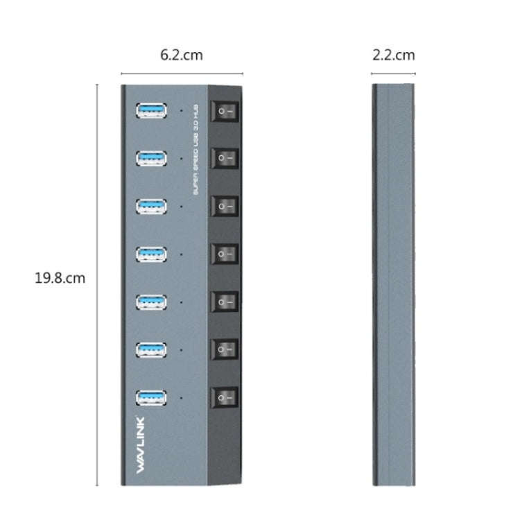 WAVLINK UH3076 5Gbps 7-port USB 3.0 Hub with Independent Switch and LED Indicator(EU Plug)