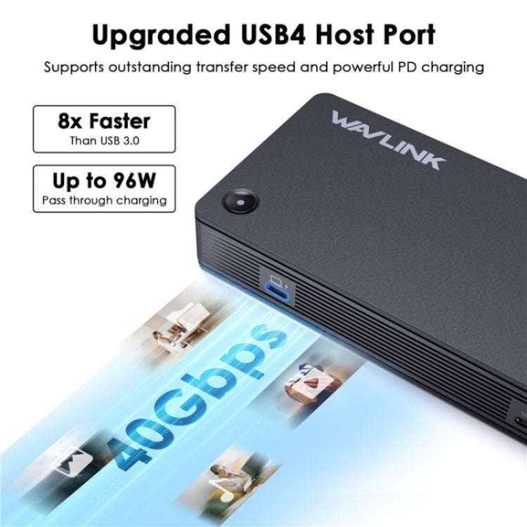 WAVLINK UTD22 Support 96W Laptop Charging USB4 Docking Station Dual Monitor USB-C Hub(UK Plug)