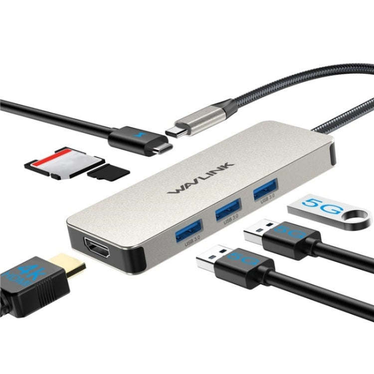 WAVLINK UHP3416 7-in-1 PD100W Charging SD / TF Card Reader 4K HD Type-C Docking Station(Silver)