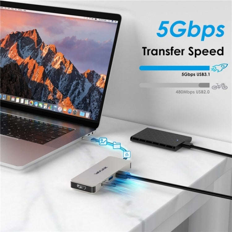 WAVLINK UHP3416 7-in-1 PD100W Charging SD / TF Card Reader 4K HD Type-C Docking Station(Blackish ...