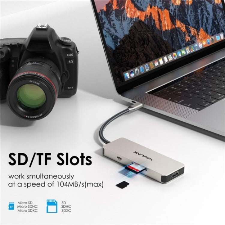 WAVLINK UHP3416 7-in-1 PD100W Charging SD / TF Card Reader 4K HD Type-C Docking Station(Silver)