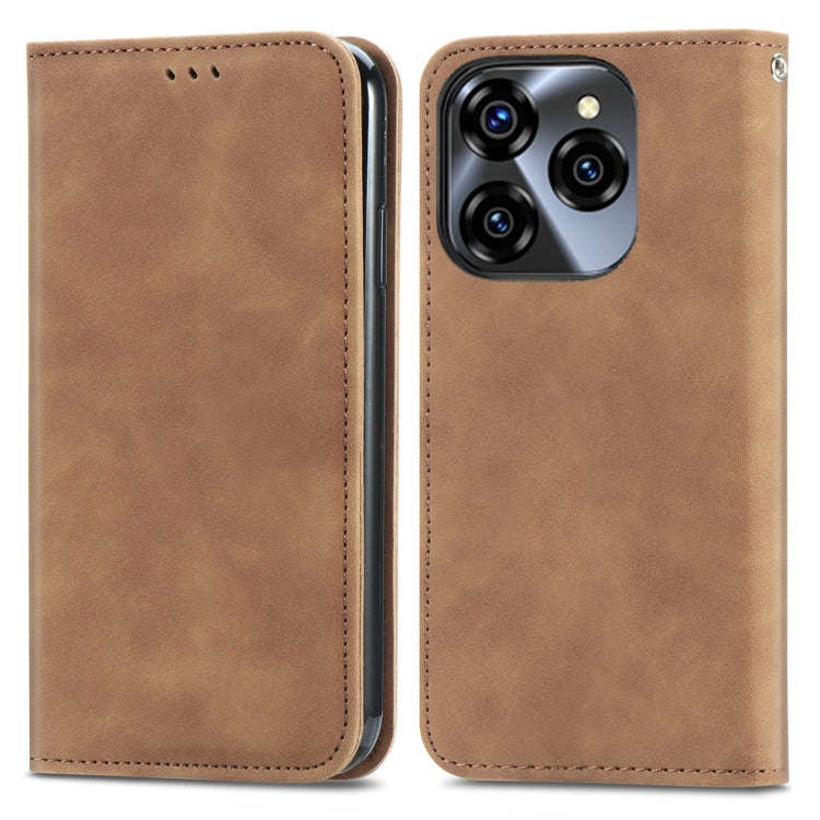 For Oukitel C50 Retro Skin Feel Magnetic Flip Leather Phone Case(Brown)