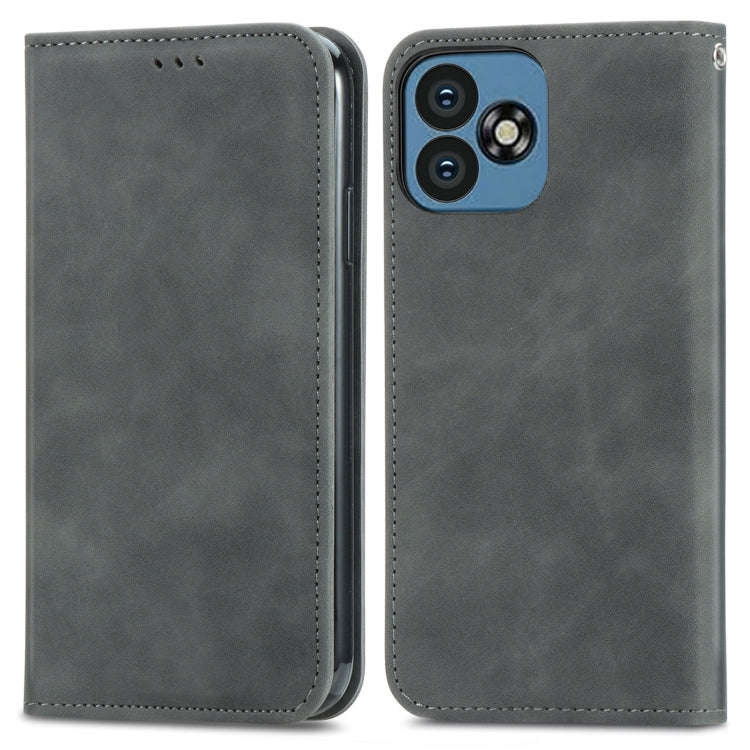 For Oukitel C53 Retro Skin Feel Magnetic Flip Leather Phone Case(Grey)