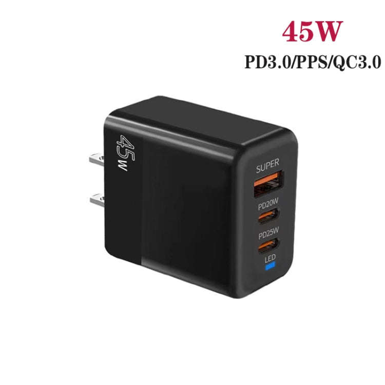 45W PD3.0 / PPS Type-C + QC3.0 USB Fully Compatible Protocol Charger, US Plug(Black)