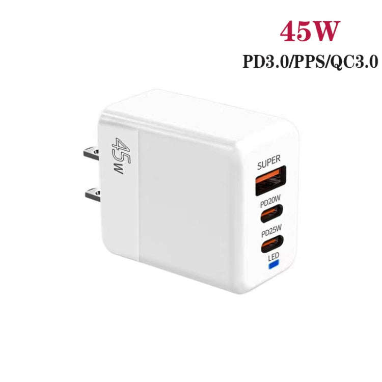 45W PD3.0 / PPS Type-C + QC3.0 USB Fully Compatible Protocol Charger, US Plug(White)