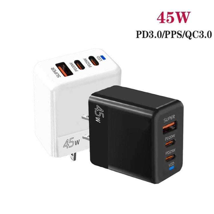 45W PD3.0 / PPS Type-C + QC3.0 USB Fully Compatible Protocol Charger, US Plug(Black)