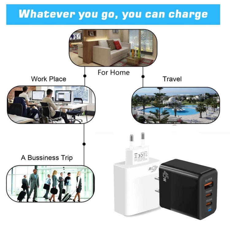 45W PD3.0 / PPS Type-C + QC3.0 USB Fully Compatible Protocol Charger, US Plug(Black)