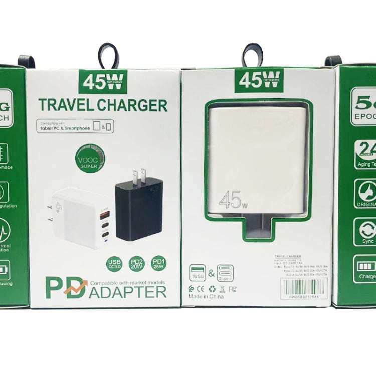 45W PD3.0 / PPS Type-C + QC3.0 USB Fully Compatible Protocol Charger, US Plug(Black)