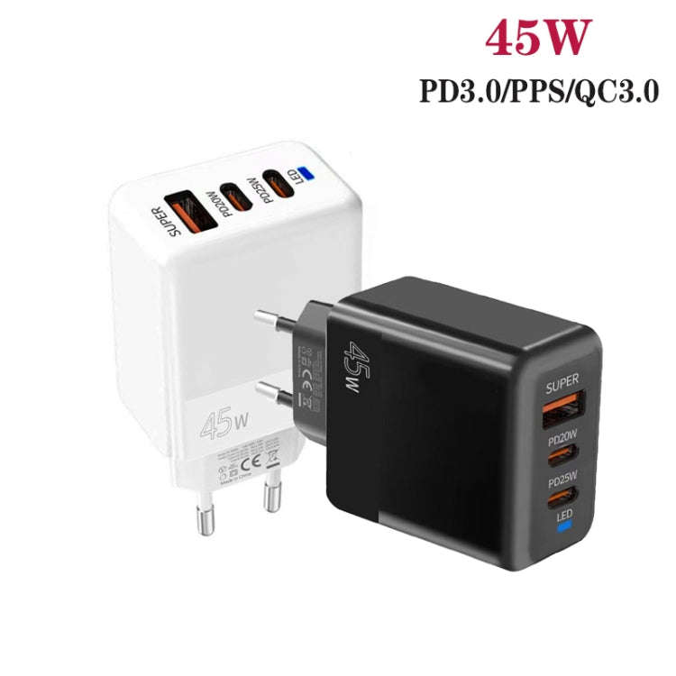 45W PD3.0 / PPS Type-C + QC3.0 USB Fully Compatible Protocol Charger, EU Plug(Black)