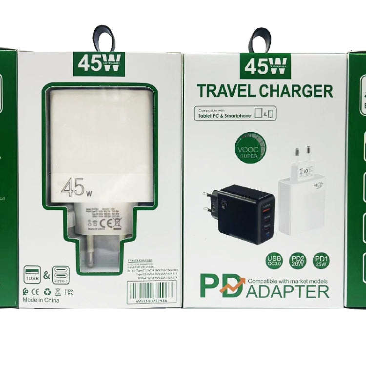 45W PD3.0 / PPS Type-C + QC3.0 USB Fully Compatible Protocol Charger, EU Plug(Black)