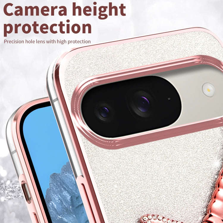 For Google Pixel 9 Pro Gradient Glitter Immortal 3D Dragonfly Holder Plated Phone Case(Purple)