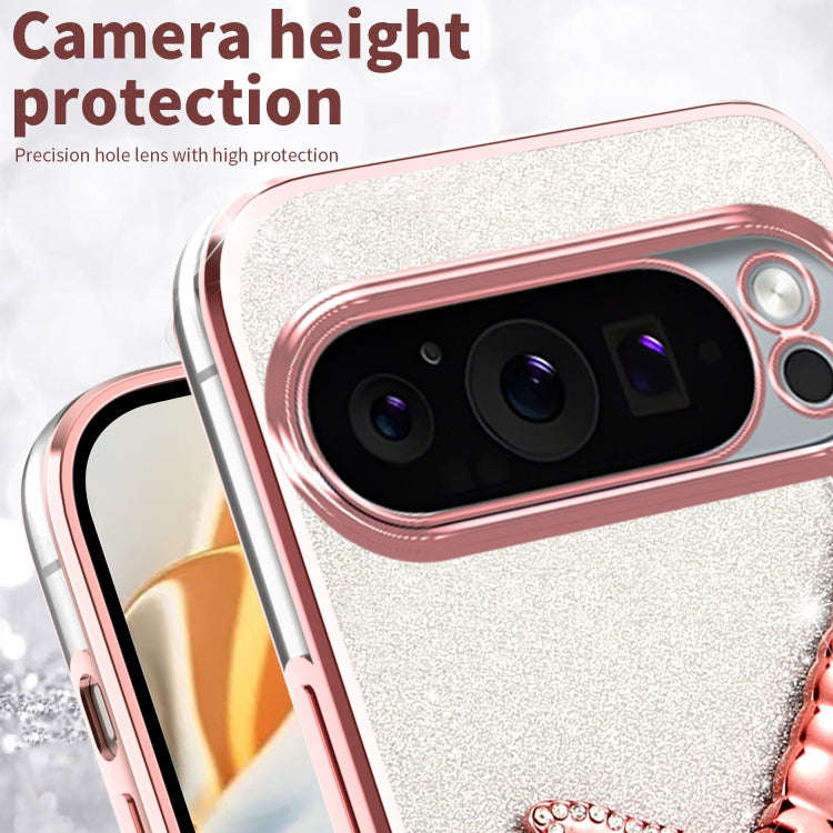 For Google Pixel 9 Pro XL Gradient Glitter Immortal 3D Dragonfly Holder Plated Phone Case(Purple)