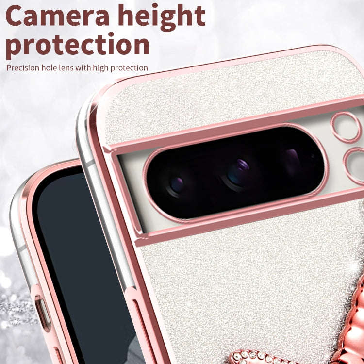 For Google Pixel 8 Pro Gradient Glitter Immortal 3D Dragonfly Holder Plated Phone Case(Pink)