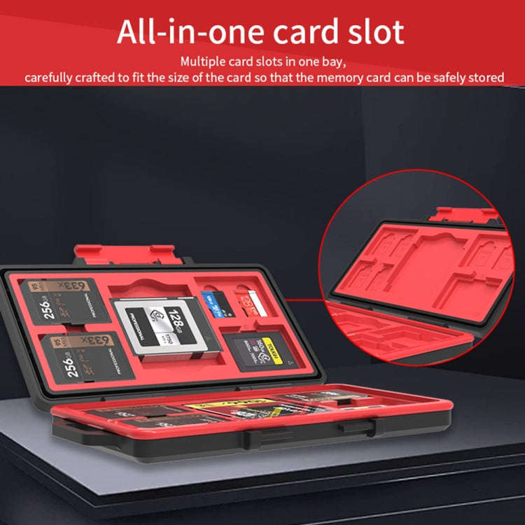 SD / TF / XQD / CF / SIM / TF Memory Card Multi-in-one Waterproof Dust-proof Storage Box(Black Red)