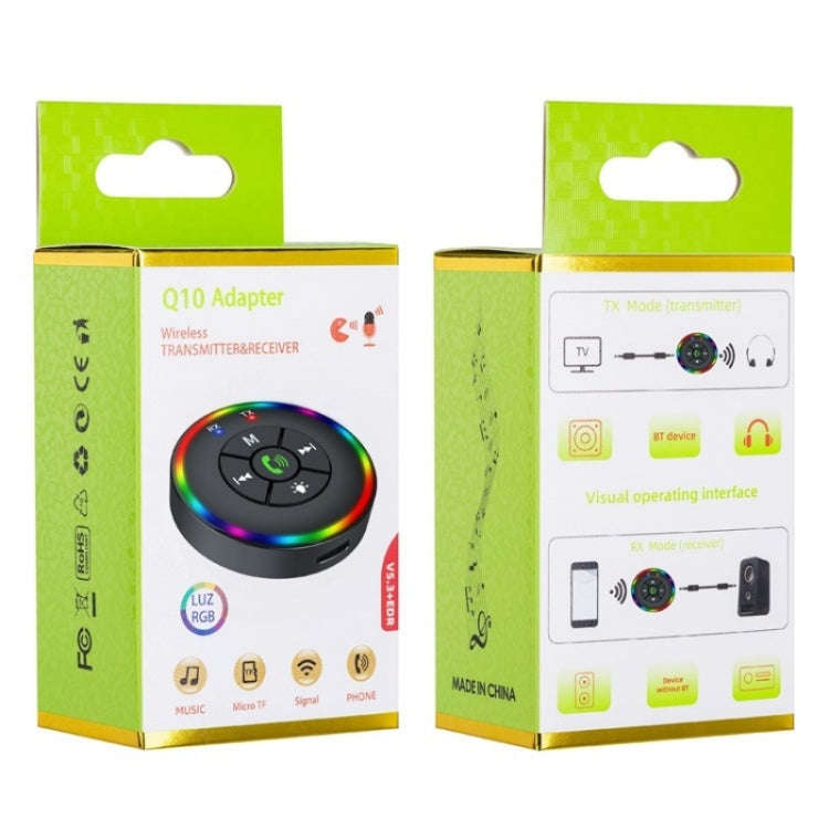 Q10 With Colorful Lamp 2-in-1 Bluetooth 5.3 Wireless Transmitter / Receiver MP3 Player Adapter