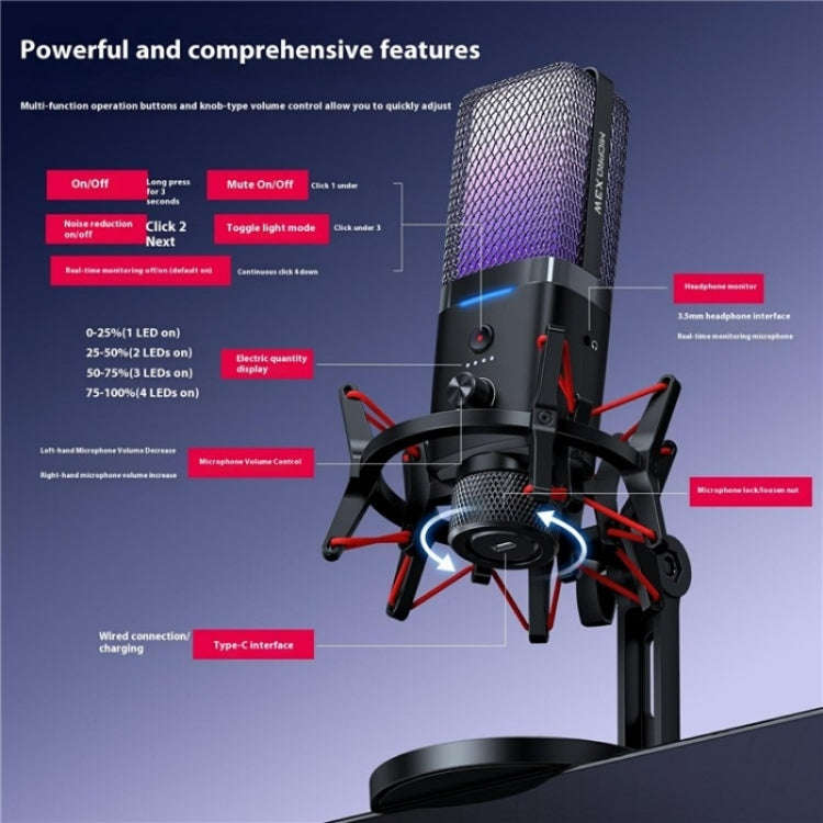 Yanmai X3W Wireless / Wired Dual Mode RGB Gaming Noise Reduction Microphone