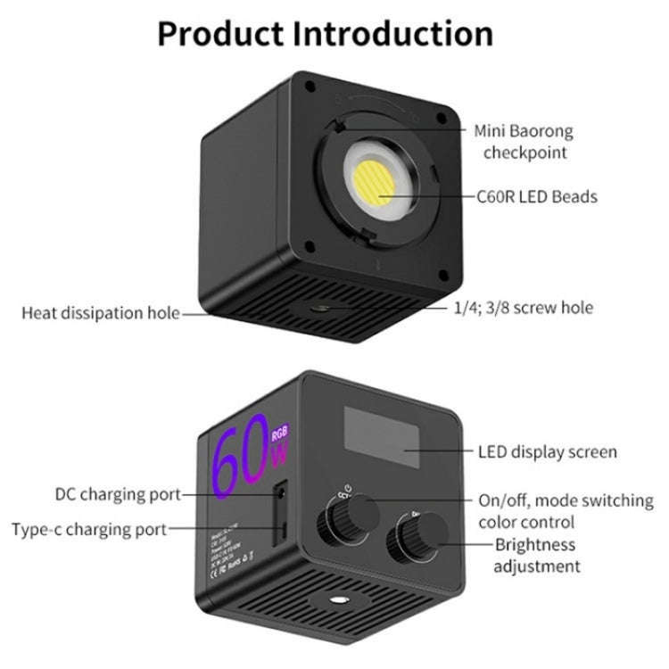 C60R 60W RGB Stage Lamp Professional Video Photography COB Fill Light, Plug:UK Plug