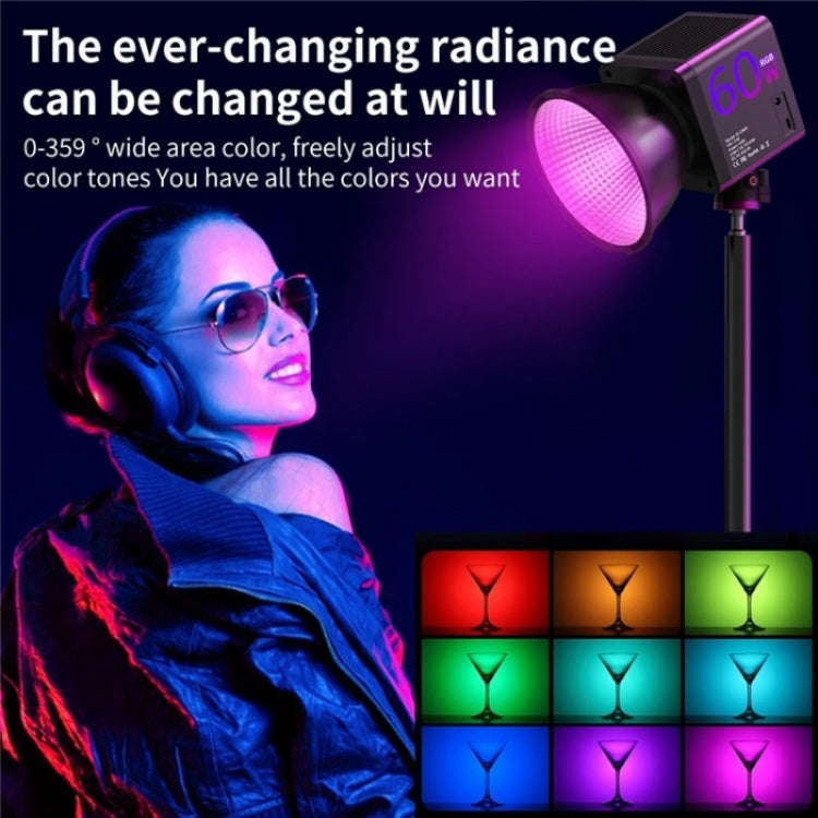 C60R 60W RGB Stage Lamp Professional Video Photography COB Fill Light, Plug:UK Plug