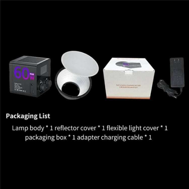 C60R 60W RGB Stage Lamp Professional Video Photography COB Fill Light, Plug:UK Plug