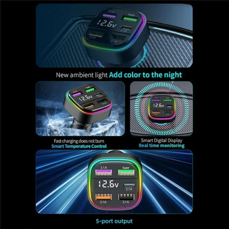 K34 With LED Display 5 Port USB Car Charger Cigarette Lighter Adapter