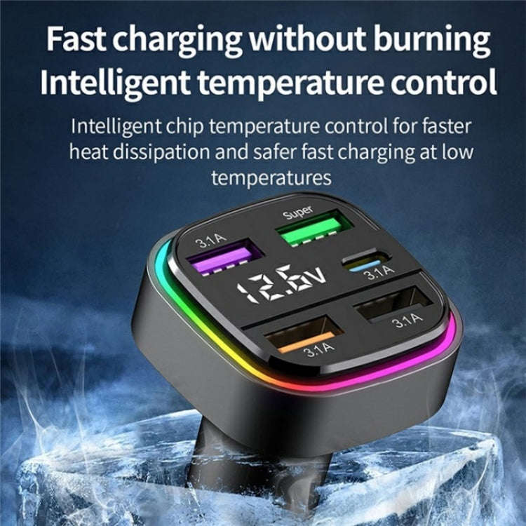 K34 With LED Display 5 Port USB Car Charger Cigarette Lighter Adapter
