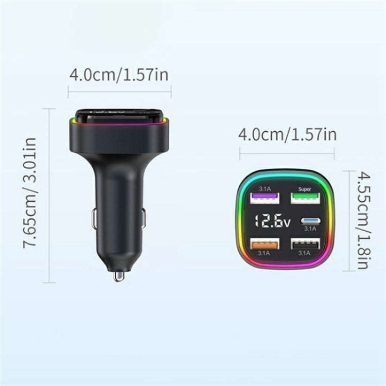 K34 With LED Display 5 Port USB Car Charger Cigarette Lighter Adapter