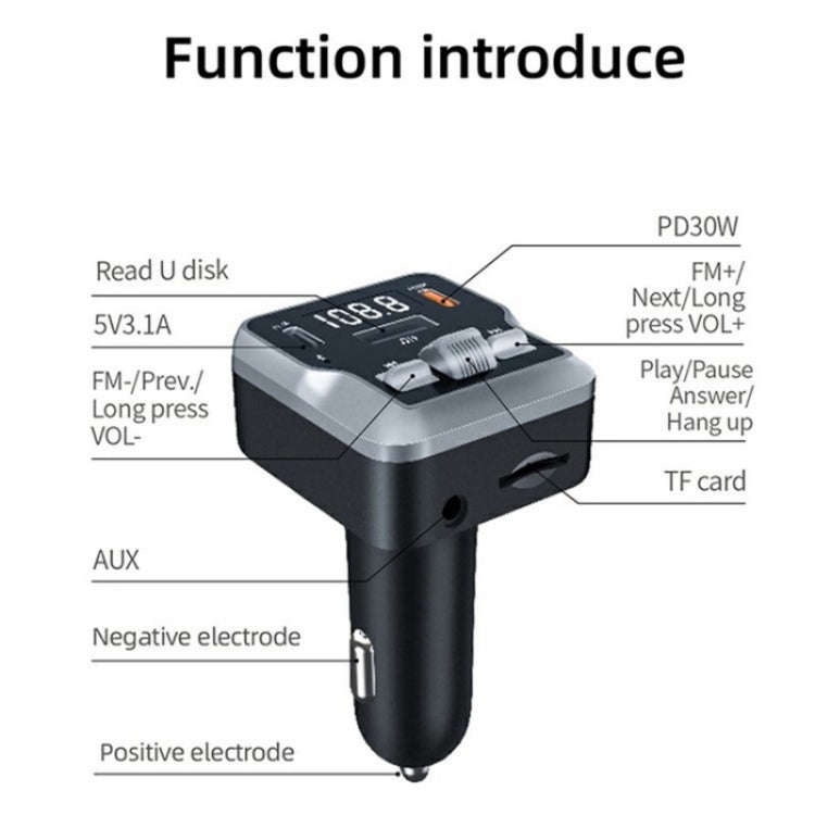 C64 MP3 Music Player Bluetooth 5.3 PD 30W Car Charger Handsfree Calling Audio Receiver