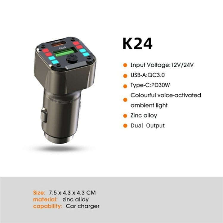 K24 Dual Ports Car Charging Adapter Car Charger PD 30W QC 3.0 Super Charger