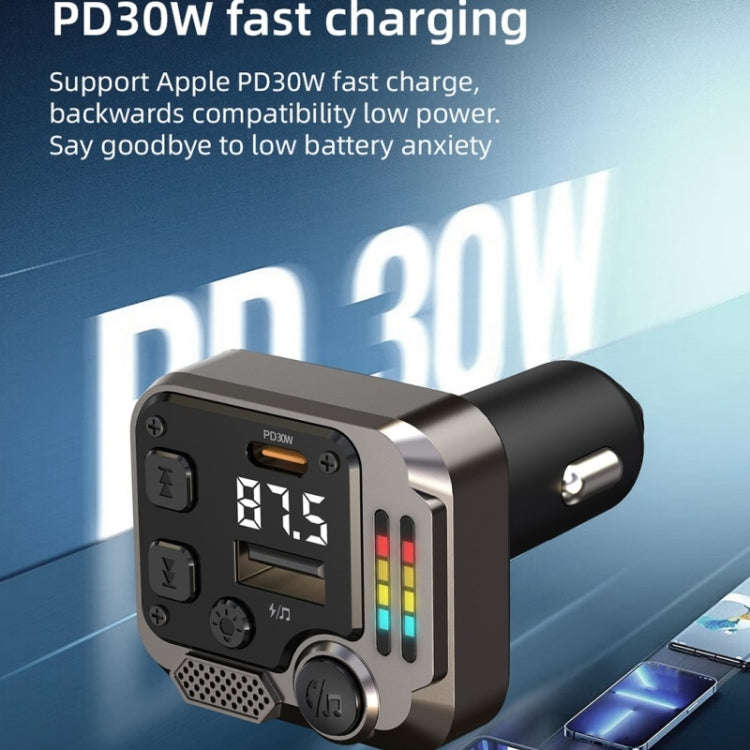 C68 Dual Port Bluetooth FM Transmitter PD 30W Car Charger Music Player Hands-Free Call