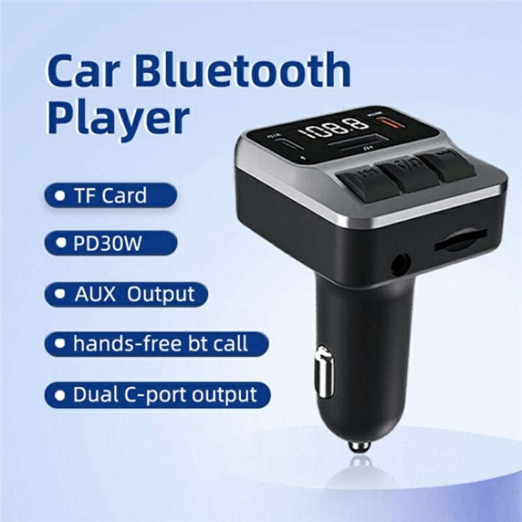 C65 Dual Type-C Port PD 30W Fast Charging Adapter Car Bluetooth FM Transmitter