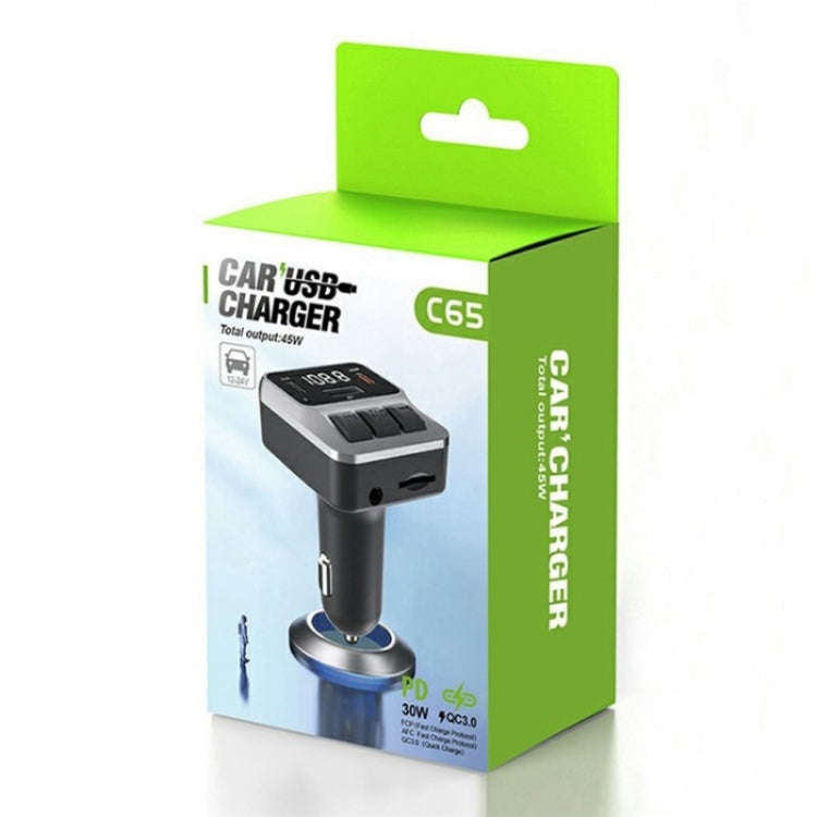 C65 Dual Type-C Port PD 30W Fast Charging Adapter Car Bluetooth FM Transmitter