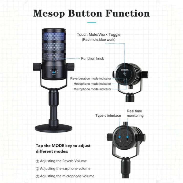 PDO RGB Light Live Streaming Gaming Desktop Noise Reduction Microphone