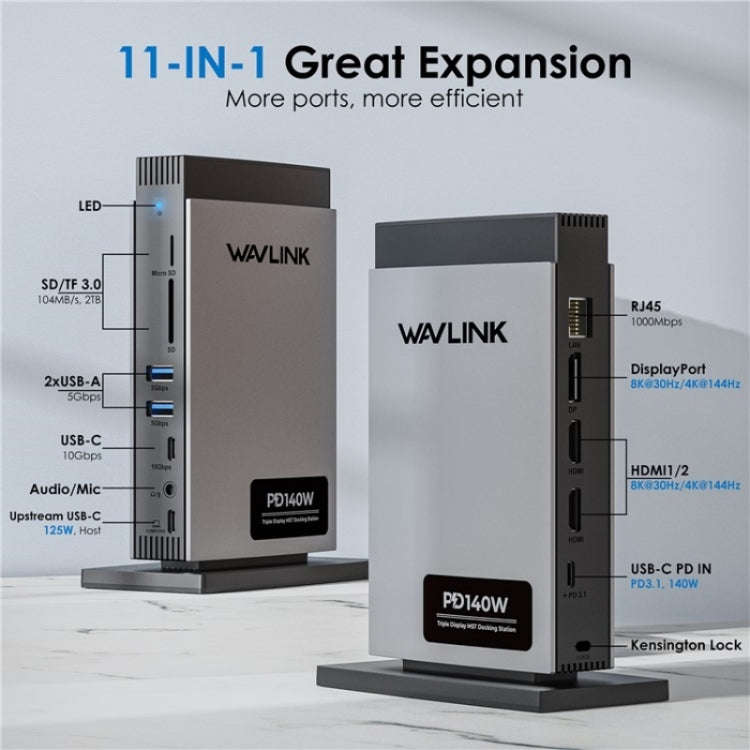 WAVLINK WL-UMD26 11 in 1 140W PD 3.1 USB-C 8K Displayport Charging Docking Station