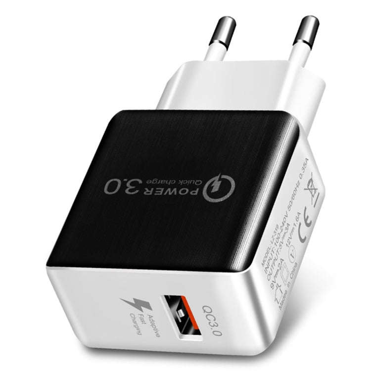 1USB QC 3.0 Wire Drawing Quick Charger EU Plug(black)