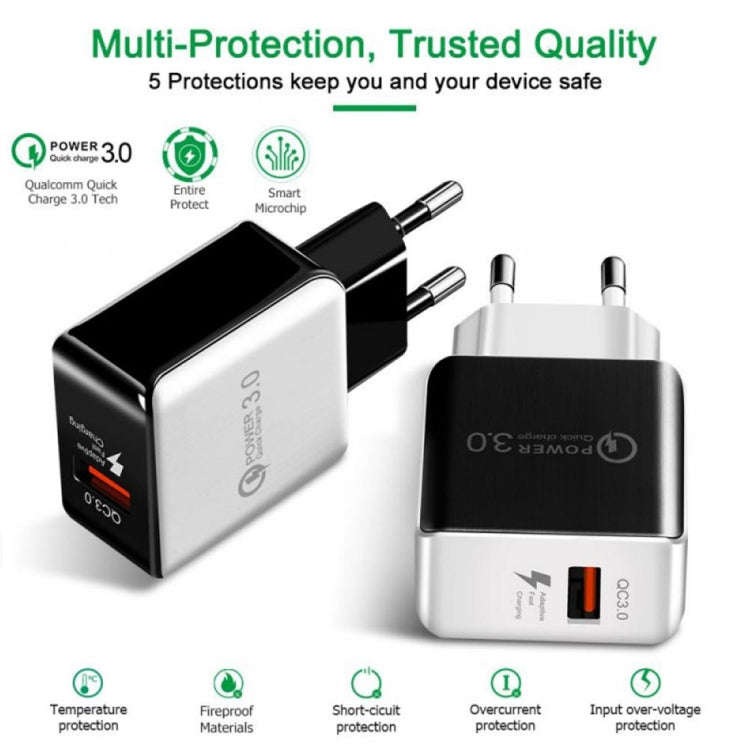 1USB QC 3.0 Wire Drawing Quick Charger EU Plug(black)