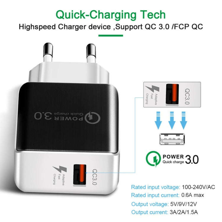 1USB QC 3.0 Wire Drawing Quick Charger EU Plug(black)