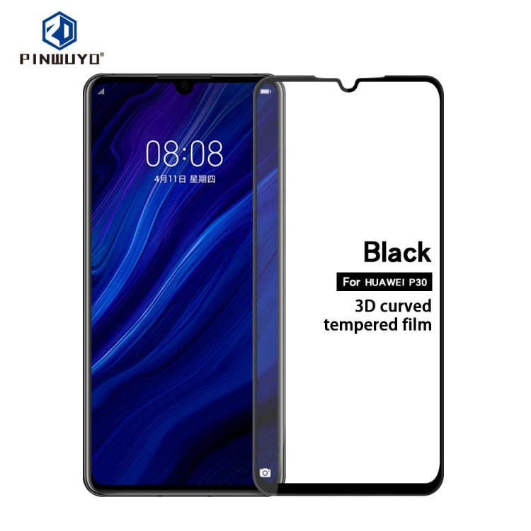 PINWUYO 9H 3D Curved Tempered Glass Film for HUAWEI P30black