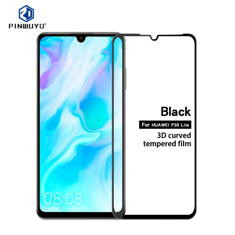 PINWUYO 9H 3D Curved Tempered Glass Film for HUAWEI P30black