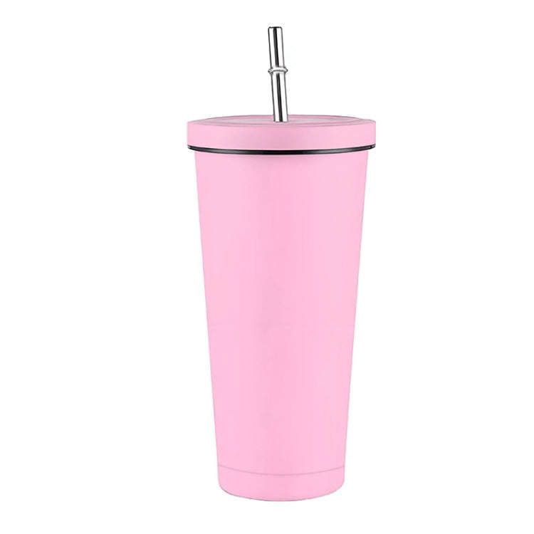 JUNSUNMAY 500ml 304 Stainless Steel Water Vacuum Bottle Coffee Cup with Lid and Straw(Pink)