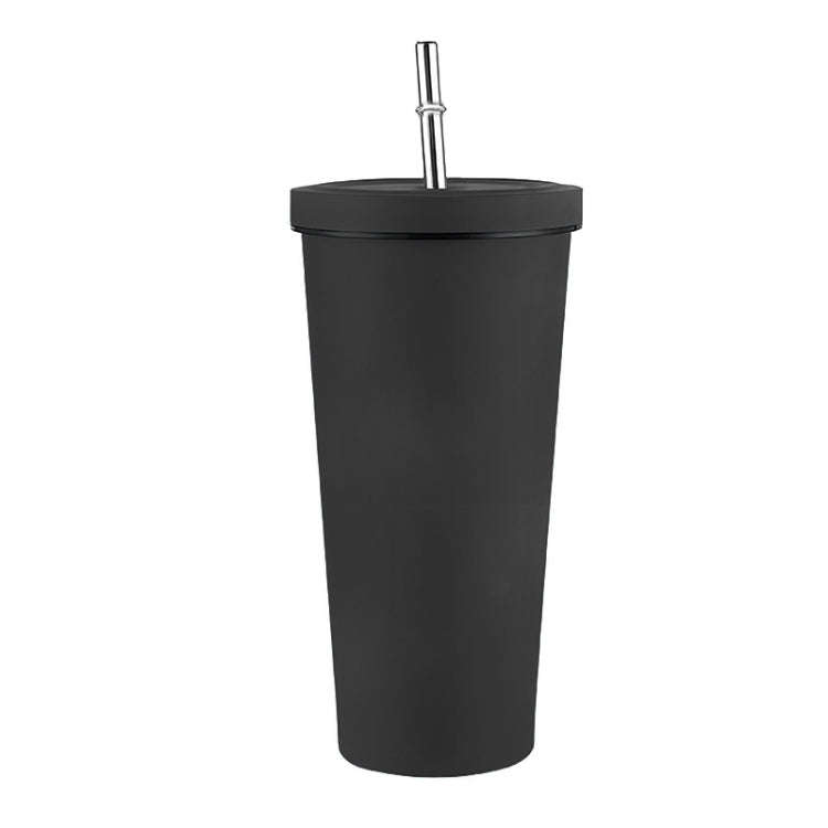 JUNSUNMAY 500ml 304 Stainless Steel Water Vacuum Bottle Coffee Cup with Lid and Straw(Black)