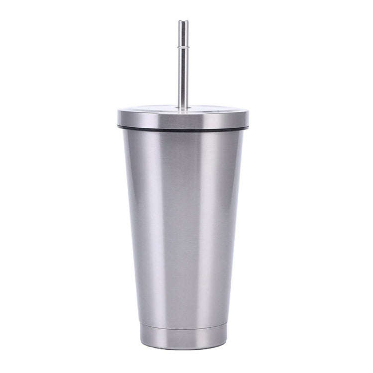 JUNSUNMAY 500ml 304 Stainless Steel Water Vacuum Bottle Coffee Cup with Lid and Straw(Steel Color)