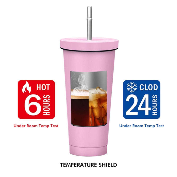 JUNSUNMAY 500ml 304 Stainless Steel Water Vacuum Bottle Coffee Cup with Lid and Straw(Steel Color)