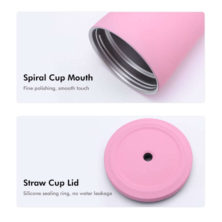 JUNSUNMAY 500ml 304 Stainless Steel Water Vacuum Bottle Coffee Cup with Lid and Straw(Steel Color)