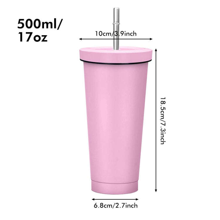 JUNSUNMAY 500ml 304 Stainless Steel Water Vacuum Bottle Coffee Cup with Lid and Straw(White)