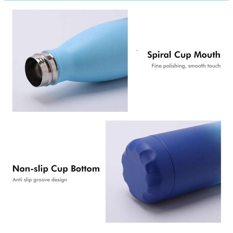 JUNSUNMAY 500ml Gradient Colored Coating 304 Stainless Steel Water Vacuum Bottle(Gradient Blue)