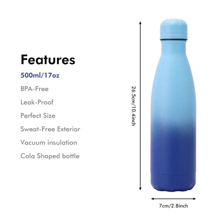 JUNSUNMAY 500ml Gradient Colored Coating 304 Stainless Steel Water Vacuum Bottle(Gradient Blue)