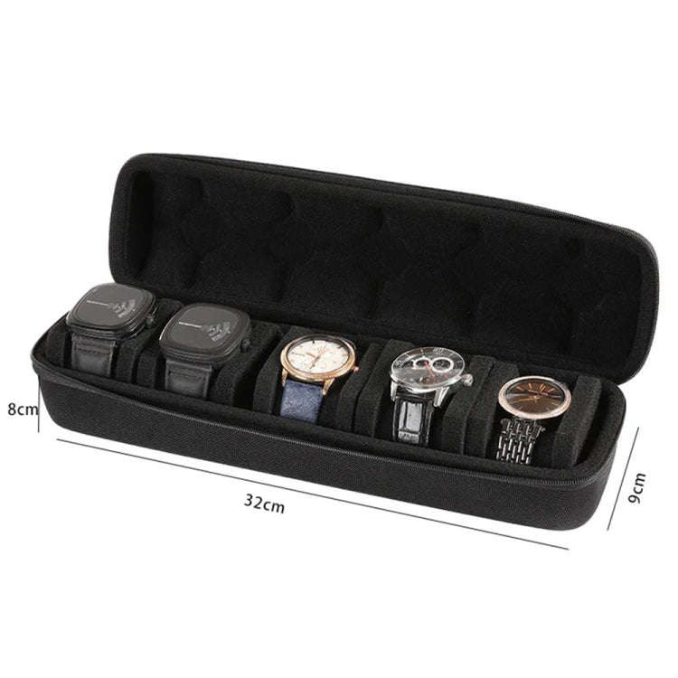 Portable 5 Watch Position Zipper Display Storage Box Hard Case